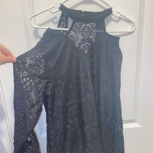 Mesh black long sleeve shoulder cut out top